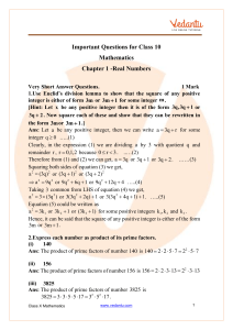 CBSE Class 10 Maths Chapter 1 Real Numbers Important Questions 2024-25