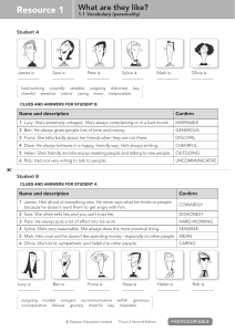 Personality & Grammar Worksheet