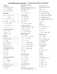 Physics Formulas & Constants Sheet