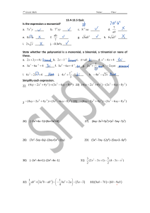 Hoja de Ejercicios de Matemáticas de 7º Grado: Monomios y Polinomios