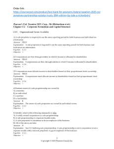 Federal Taxation Test Bank: Corporate Formations