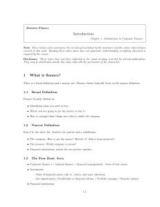 Business Finance Lecture Notes: Introduction to Corporate Finance