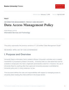 Boston University Data Access Management Policy