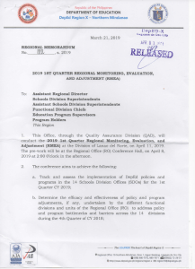 RM 182 2019 1st Quarter Regional Monitoring, Evaluation, and Adjustment RMEA