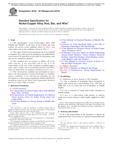 Nickel-Copper Alloy Rod, Bar, Wire Standard Specification