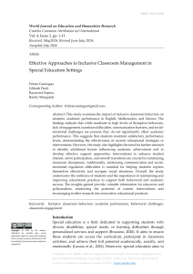 Effective Approaches to Inclusive Classroom Management in Special Education Settings