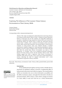 Exploring The Influence of The Learners’ Home Literacy Environment on Their Literacy Skills