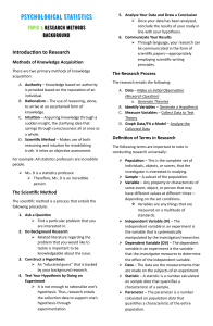 Psychological Statistics: Topic 1 - Research Methods Background