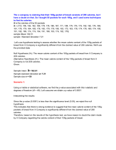 Hypothesis Testing for Calorie Content in Bread