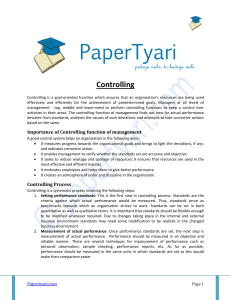 Controlling Function of Management - Papertyari