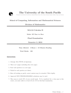 Calculus II Exam Paper - University of the South Pacific