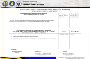 Curriculum Intervention Project Plan