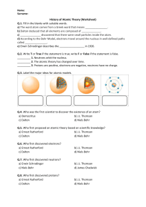 Atomic Theory & Periodic Table Worksheet