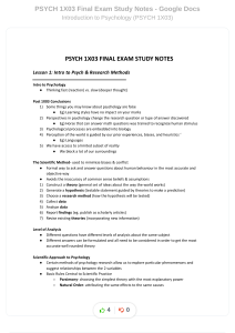 PSYCH 1X03 Study Notes: Research Methods & Classical Conditioning