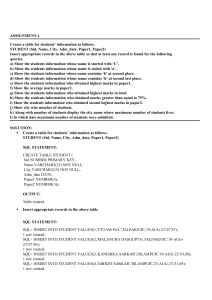 SQL Database Assignment: Student Table Creation & Queries