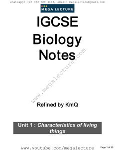 IGCSE Biology Notes: Living Things, Cells, Classification