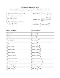 Calculus Differentiation and Integration Formulas