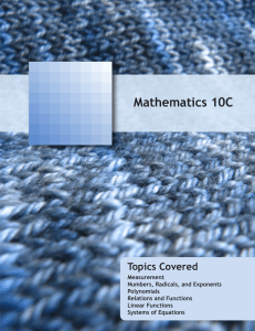 Mathematics 10C Workbook: Measurement, Algebra, Functions