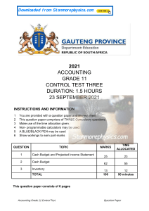 Grade 11 Accounting Exam: Cash Budget & Inventory