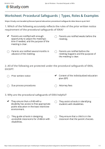 Quiz & Worksheet - Procedural Safeguards in IDEA