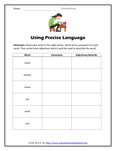 Precise Language Vocabulary Worksheet