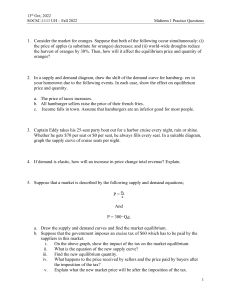 Economics Practice Questions: Supply, Demand, Taxes