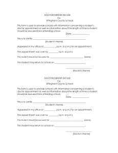 Doctor/Dentist Excuse Form for Effingham County Schools