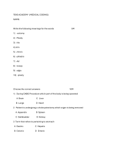 Medical Coding Test: Terminology, Procedures, Abbreviations