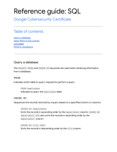 Reference Guide SQL
