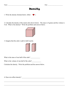 Density Worksheet: Calculate Mass, Volume & Density