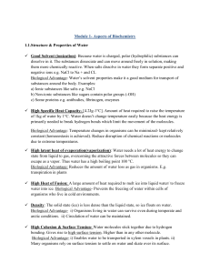 Water Properties & Biochemistry