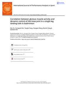 Correlation between gluteus muscle activity and dynamic control of the knee joint in a single leg landing task in badminton 纯图版