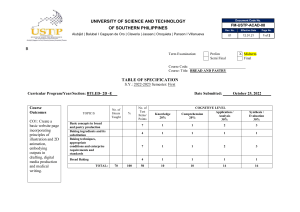 Bread & Pastry Table of Specifications