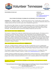 2020 Governor's Volunteer Stars Awards press release