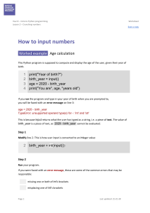 A4 Worksheet – How to input numbers