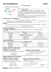 Polynomials Worksheet 1