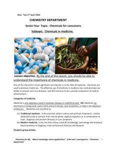 Chemicals in Medicine: Lesson Plan