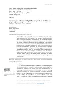 Assessing The Influence of Digital Reading Tools on The Literacy Skills of The Grade Three Learner