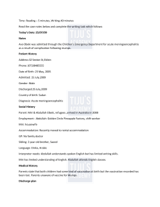 Patient Case Notes: Ava Obeki Meningoencephalitis