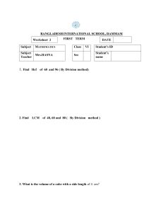 Math Worksheet for Class VI: HCF, LCM, Volume, BIDMAS