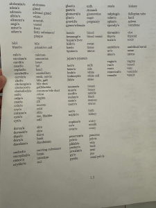 Medical Terminology List: Anatomy & Physiology