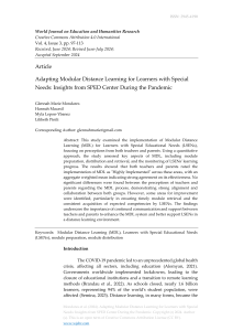 Adapting Modular Distance Learning for Learners with Special Needs Insights from SPED Center During the Pandemic