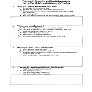 Adolescent Functional Needs Assessment