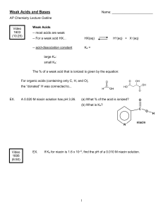 Weak Acids and Bases Lecture Outline