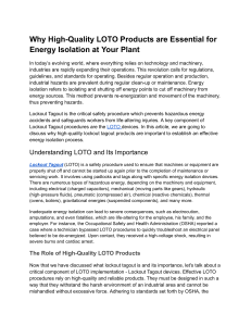 Why High-Quality LOTO Products are Essential for Energy Isolation at Your Plant