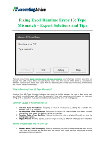 Fixing Excel Runtime Error 13: Type Mismatch Solutions