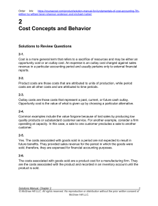 Cost Accounting Solutions Manual, Chapter 2