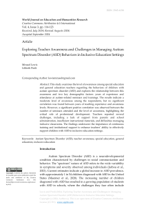 Exploring Teacher Awareness and Challenges in Managing(ASD) Behaviors in Inclusive Education Settings