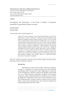 Investigating The Performance of The Grade 9 Students in Quadratic Inequalities Using Modular Distance Learning