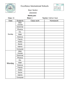 Class 3A Weekly Plan - Excellence International Schools